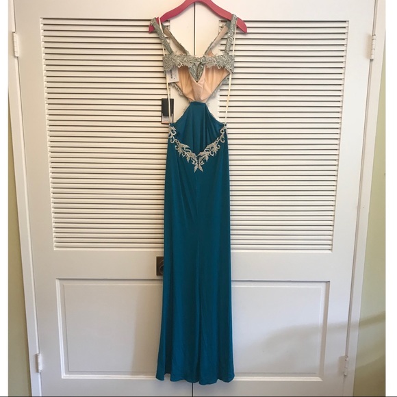 La Femme Teal Evening Gown - Picture 3 of 4